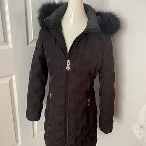 Black Quilted Coat with Fur Hood